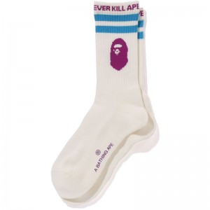 Men Bape Ape Head Line Socks Socks White USA | ND9679369