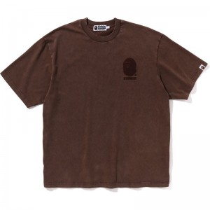 Men Bape Ape Head One Point Acid Wash Relaxed Fit Tee Cut And Sewn Brown USA | CE1210220