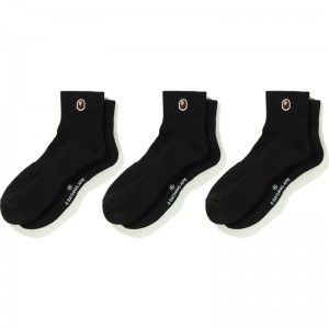 Men Bape Ape Head One Point Ankle Socks 3 Pairs Socks Black USA | LE2022602