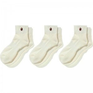 Men Bape Ape Head One Point Ankle Socks 3 Pairs Socks White USA | YU5634564