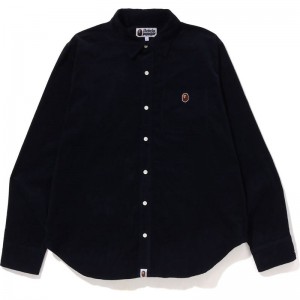 Men Bape Ape Head One Point Corduroy Shirt Shirts Navy USA | WK7861581