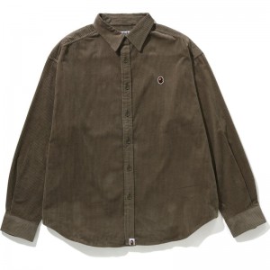 Men Bape Ape Head One Point Corduroy Shirt Shirts Olivedrab USA | CY6085305