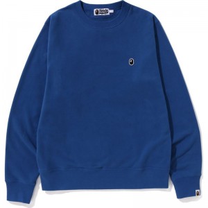 Men Bape Ape Head One Point Crewneck Sweatshirts Blue USA | ZW8470040