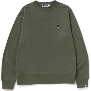 Men Bape Ape Head One Point Crewneck Sweatshirts Olivedrab USA | UQ7800080