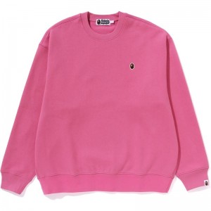 Men Bape Ape Head One Point Crewneck Sweatshirts Pink USA | ZX9596956