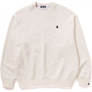 Men Bape Ape Head One Point Crewneck Sweatshirts White USA | CV8595255