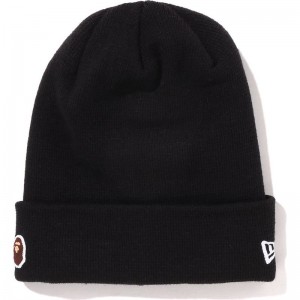 Men Bape Ape Head One Point New Era Knit Cap Caps Black USA | SP9266526