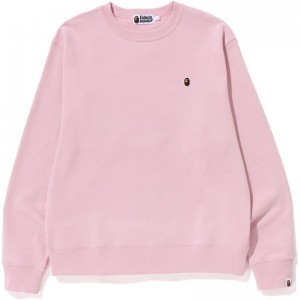 Men Bape Ape Head One Point Relaxed Fit Crewneck Sweatshirts Pink USA | KC9865385