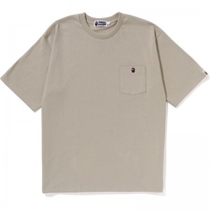 Men Bape Ape Head One Point Relaxed Fit Pocket Tee Cut And Sewn Beige USA | AX4741871