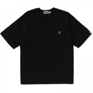 Men Bape Ape Head One Point Relaxed Fit Pocket Tee Cut And Sewn Black USA | YD6348538