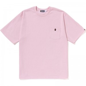 Men Bape Ape Head One Point Relaxed Fit Pocket Tee Cut And Sewn Pink USA | HB4086106