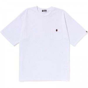 Men Bape Ape Head One Point Relaxed Fit Pocket Tee Cut And Sewn White USA | SU8500950