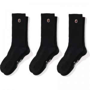 Men Bape Ape Head One Point Socks 3 Pairs Socks Black USA | FY9786276