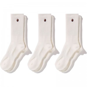 Men Bape Ape Head One Point Socks 3 Pairs Socks White USA | NY8086806