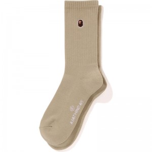 Men Bape Ape Head One Point Socks Socks Beige USA | ND7127817