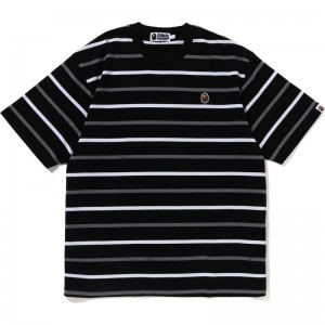 Men Bape Ape Head One Point Stripe Tee Cut And Sewn Black USA | BK0410640