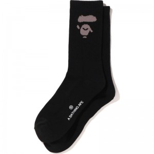 Men Bape Ape Head Socks Socks Black USA | OL5563553