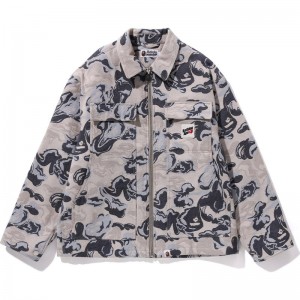 Men Bape Art Camo Gobelin Work Jacket Jackets Blue USA | OX5691561