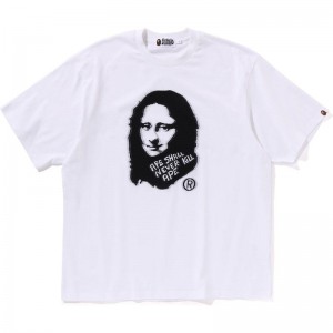 Men Bape Art Print Jacquard Relaxed Fit Tee Cut And Sewn White USA | FH2079009