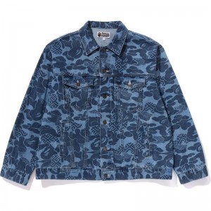 Men Bape Asia Camo Denim Jacket Jackets Indigo USA | VY0808288