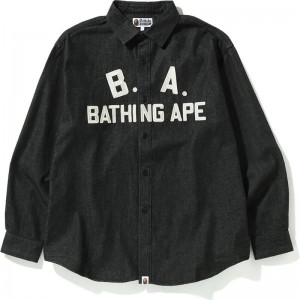 Men Bape B.A Loose Fit Denim Shirt Shirts Black USA | JQ6020600