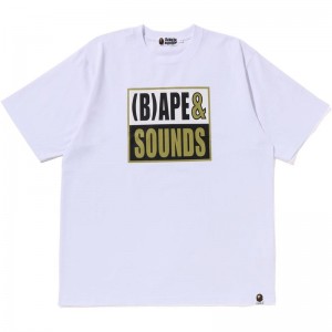 Men Bape (B)Ape Sounds Logo Tee Relaxed Fit Cut And Sewn White USA | XI9666266