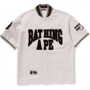 Men Bape Baseball Jersey S/S Shirt Shirts White USA | NW6471941