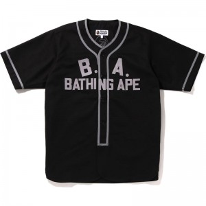 Men Bape Baseball Shirt Shirts Black USA | BH3364834