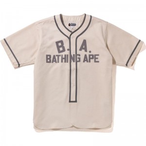 Men Bape Baseball Shirt Shirts White USA | ZH5344134