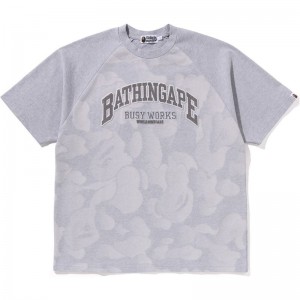 Men Bape Bathing Ape Raglan Sleeve Relaxed Fit Tee Cut And Sewn Grey USA | FA3769979