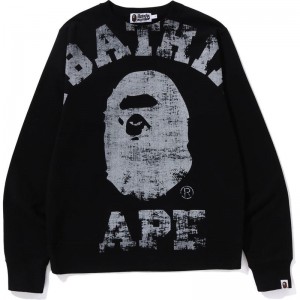 Men Bape Big College Crewneck Sweatshirts Black USA | QQ2087207