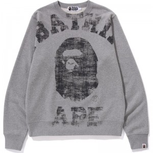 Men Bape Big College Crewneck Sweatshirts Grey USA | DW4932792