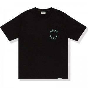 Men Bape Black Ape Head Pocket Tee Cut And Sewn Black Green USA | ZD4556456