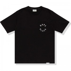 Men Bape Black Ape Head Pocket Tee Cut And Sewn Black Pink USA | OP1597157