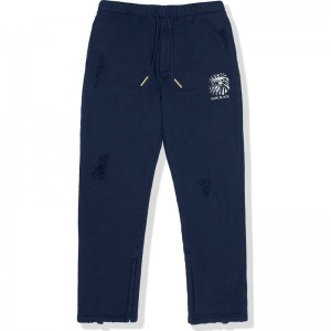 Men Bape Black Distressed Sweat Pants Pants Navy USA | BC3438848