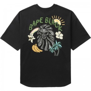 Men Bape Black Embroidery Tee Cut And Sewn Black USA | NK5889189