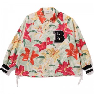 Men Bape Black Floral Print Coach Jacket Jackets Multicolor USA | LF6943293