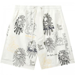 Men Bape Black Graphic Stitch Shorts Shorts White USA | ZQ8062102