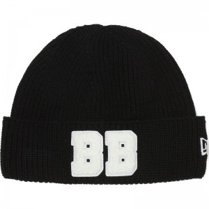 Men Bape Black New Era Beanie Caps Black USA | OT5379139