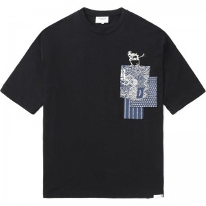 Men Bape Black Patchwork Pocket Tee Cut And Sewn Black USA | FV8041401