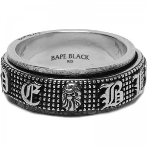 Men Bape Black Ring Accessories Silver USA | DL5094104