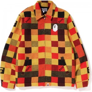 Men Bape Block Check Relaxed Fit Light Jacket Jackets Red USA | CH6315035