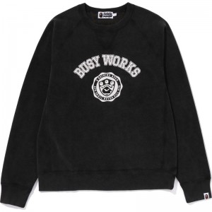 Men Bape Busy Works Crewneck Sweatshirts Black USA | FK8516356