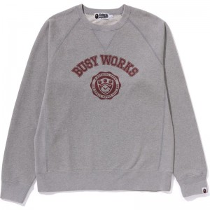 Men Bape Busy Works Crewneck Sweatshirts Grey USA | SV6025705