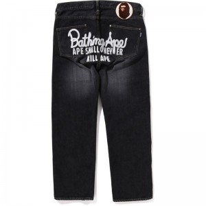 Men Bape Champion Denim Pants Pants Black USA | NG8246426