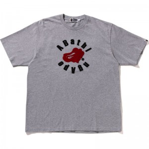 Men Bape Circular Ape Head Relaxed Fit Tee Cut And Sewn Grey USA | OR8364034