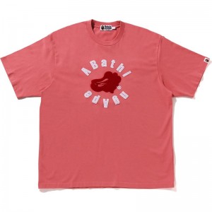 Men Bape Circular Ape Head Relaxed Fit Tee Cut And Sewn Pink USA | PD2269029