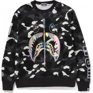 Men Bape City Camo Shark Crewneck Sweatshirts Black USA | CD2621461