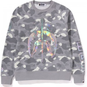 Men Bape City Camo Shark Crewneck Sweatshirts Grey USA | MR3938098