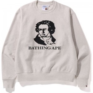 Men Bape Classic Bathing Ape Relaxed Fit Crewneck Sweatshirts White USA | ZV6392432